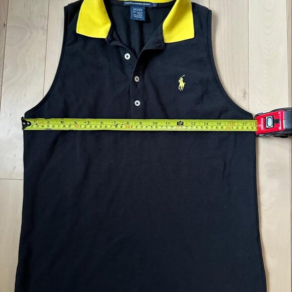Ralph Lauren Sport Sleeveless Polo Shirt – BlackYellow Contrast Collar, Size L - Picture 4 of 7